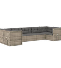 7-tlg. Garten-Lounge-Set mit Kissen Grau Poly Rattan