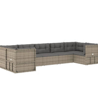 7-tlg. Garten-Lounge-Set mit Kissen Grau Poly Rattan