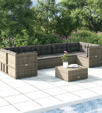 7-tlg. Garten-Lounge-Set mit Kissen Grau Poly Rattan