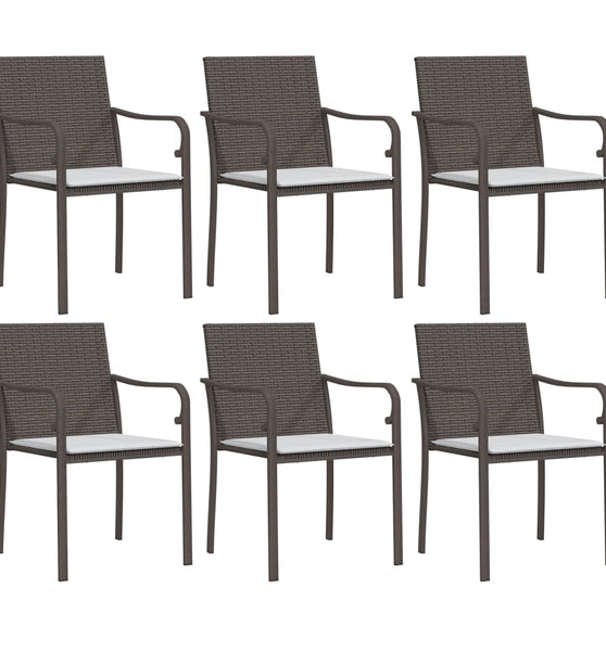 Gartenstühle mit Kissen 6 Stk. Braun 56x59x84 cm Poly Rattan