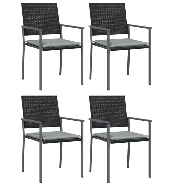 Gartenstühle mit Kissen 4 Stk. Schwarz 54x62,5x89cm Poly Rattan