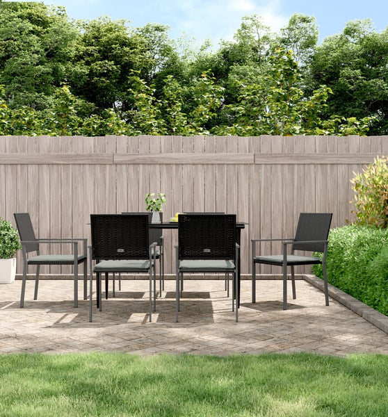 Gartenstühle mit Kissen 6 Stk. Schwarz 54x62,5x89cm Poly Rattan