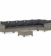 7-tlg. Garten-Lounge-Set mit Kissen Grau Poly Rattan