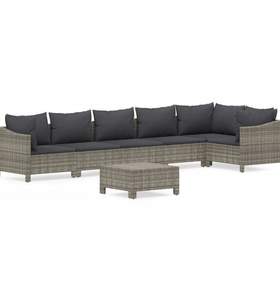 7-tlg. Garten-Lounge-Set mit Kissen Grau Poly Rattan