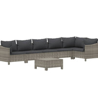 7-tlg. Garten-Lounge-Set mit Kissen Grau Poly Rattan
