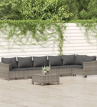 7-tlg. Garten-Lounge-Set mit Kissen Grau Poly Rattan