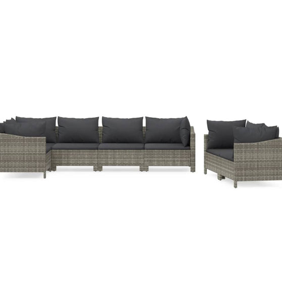 7-tlg. Garten-Lounge-Set mit Kissen Grau Poly Rattan