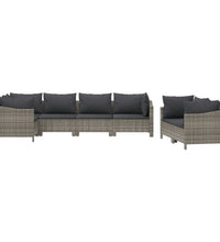 7-tlg. Garten-Lounge-Set mit Kissen Grau Poly Rattan