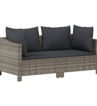 7-tlg. Garten-Lounge-Set mit Kissen Grau Poly Rattan