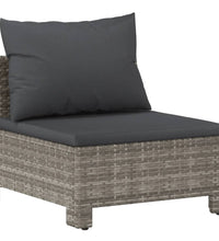7-tlg. Garten-Lounge-Set mit Kissen Grau Poly Rattan