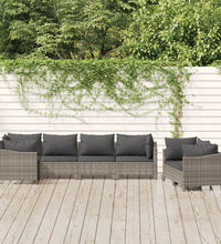 7-tlg. Garten-Lounge-Set mit Kissen Grau Poly Rattan