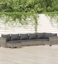 7-tlg. Garten-Lounge-Set mit Kissen Grau Poly Rattan