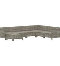 7-tlg. Garten-Lounge-Set mit Kissen Grau Poly Rattan