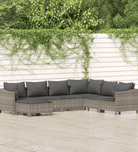 7-tlg. Garten-Lounge-Set mit Kissen Grau Poly Rattan
