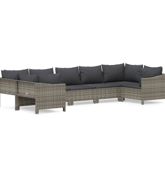 7-tlg. Garten-Lounge-Set mit Kissen Grau Poly Rattan