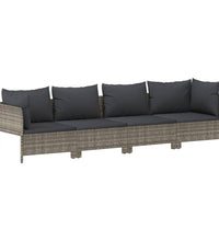 7-tlg. Garten-Lounge-Set mit Kissen Grau Poly Rattan
