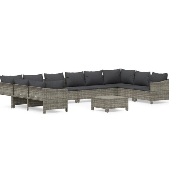 11-tlg. Garten-Lounge-Set mit Kissen Grau Poly Rattan