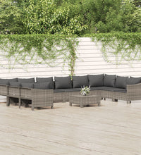 11-tlg. Garten-Lounge-Set mit Kissen Grau Poly Rattan