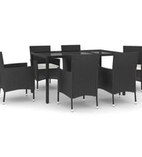 7-tlg. Garten-Essgruppe mit Kissen Schwarz Poly Rattan