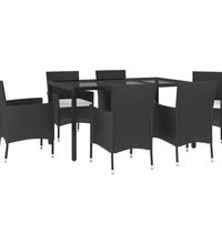 7-tlg. Garten-Essgruppe mit Kissen Schwarz Poly Rattan