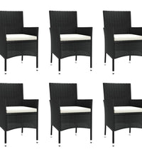 7-tlg. Garten-Essgruppe mit Kissen Schwarz Poly Rattan