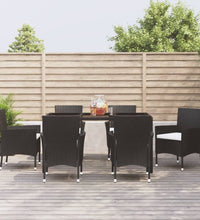 7-tlg. Garten-Essgruppe mit Kissen Schwarz Poly Rattan