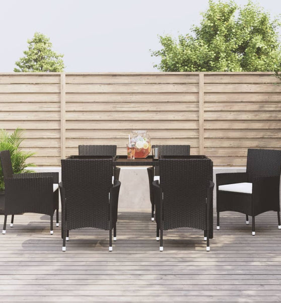 7-tlg. Garten-Essgruppe mit Kissen Schwarz Poly Rattan