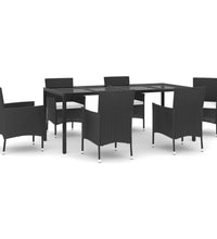 7-tlg. Garten-Essgruppe mit Kissen Schwarz Poly Rattan