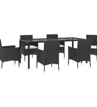 7-tlg. Garten-Essgruppe mit Kissen Schwarz Poly Rattan