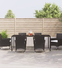 7-tlg. Garten-Essgruppe mit Kissen Schwarz Poly Rattan