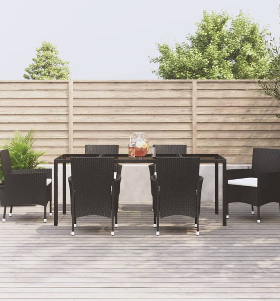 7-tlg. Garten-Essgruppe mit Kissen Schwarz Poly Rattan