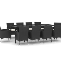11-tlg. Garten-Essgruppe mit Kissen Schwarz Poly Rattan