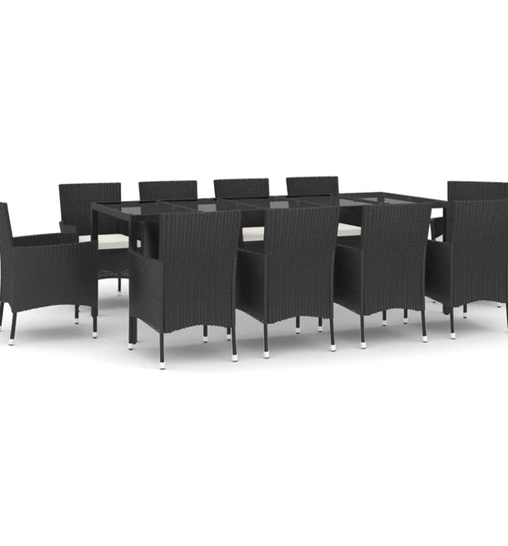 11-tlg. Garten-Essgruppe mit Kissen Schwarz Poly Rattan