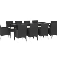 11-tlg. Garten-Essgruppe mit Kissen Schwarz Poly Rattan