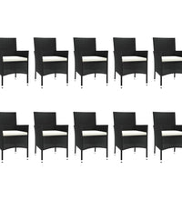 11-tlg. Garten-Essgruppe mit Kissen Schwarz Poly Rattan