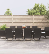 11-tlg. Garten-Essgruppe mit Kissen Schwarz Poly Rattan