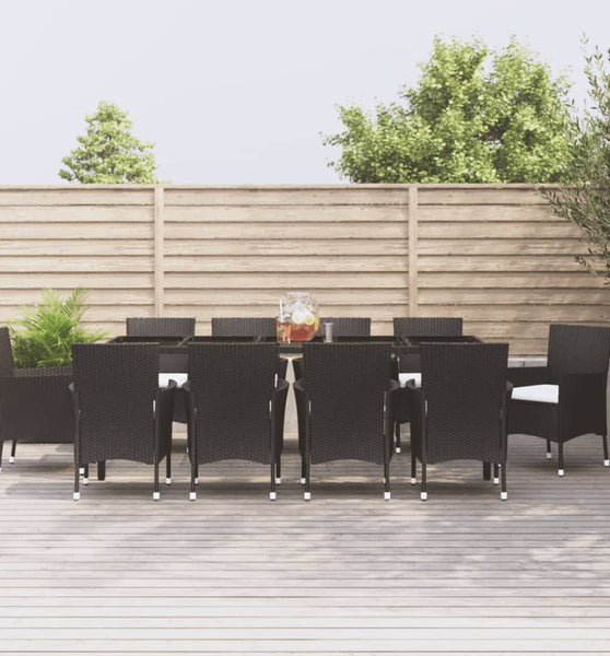 11-tlg. Garten-Essgruppe mit Kissen Schwarz Poly Rattan
