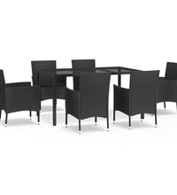 7-tlg. Garten-Essgruppe mit Kissen Schwarz Poly Rattan