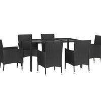 7-tlg. Garten-Essgruppe mit Kissen Schwarz Poly Rattan