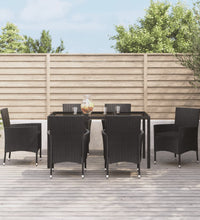 7-tlg. Garten-Essgruppe mit Kissen Schwarz Poly Rattan