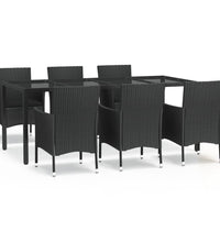 7-tlg. Garten-Essgruppe mit Kissen Schwarz Poly Rattan