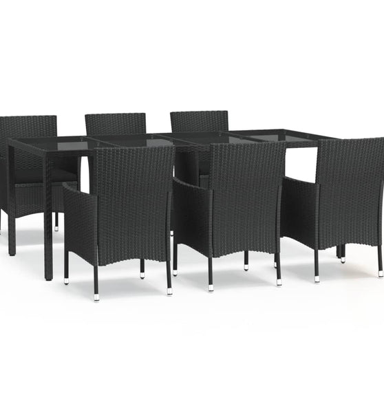7-tlg. Garten-Essgruppe mit Kissen Schwarz Poly Rattan
