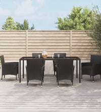 7-tlg. Garten-Essgruppe mit Kissen Schwarz Poly Rattan