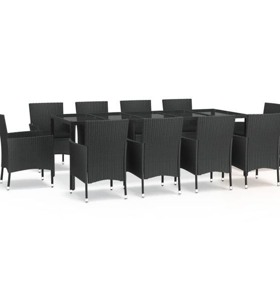 11-tlg. Garten-Essgruppe mit Kissen Schwarz Poly Rattan