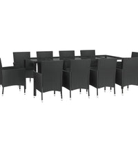 11-tlg. Garten-Essgruppe mit Kissen Schwarz Poly Rattan