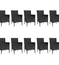 11-tlg. Garten-Essgruppe mit Kissen Schwarz Poly Rattan