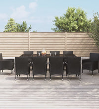 11-tlg. Garten-Essgruppe mit Kissen Schwarz Poly Rattan