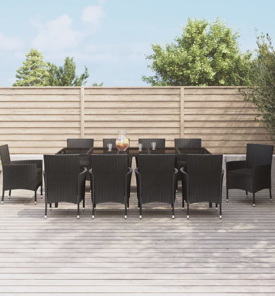 11-tlg. Garten-Essgruppe mit Kissen Schwarz Poly Rattan
