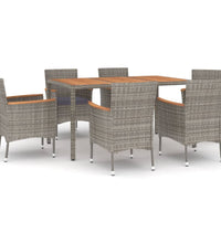 7-tlg. Garten-Essgruppe mit Kissen Grau Poly Rattan