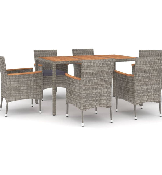 7-tlg. Garten-Essgruppe mit Kissen Grau Poly Rattan